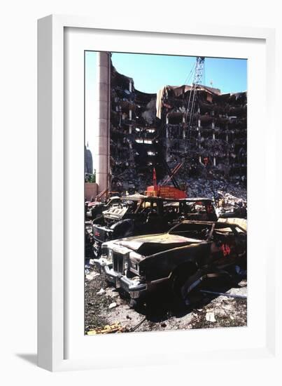 Destroyed Automobiles Near the Bombed Alfred Murrah Federal Building, 1995-null-Framed Photo