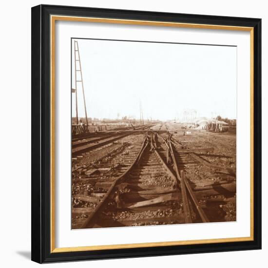 Destroyed railway tracks, Roeselare, Flanders, Belgium, c1914-c1918-Unknown-Framed Photographic Print