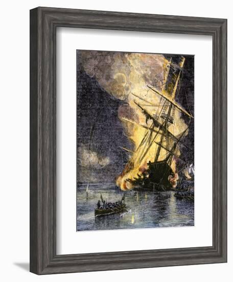 Destruction of British Frigate, Sharon, during the Battle of Yorktown, c.1781-null-Framed Giclee Print