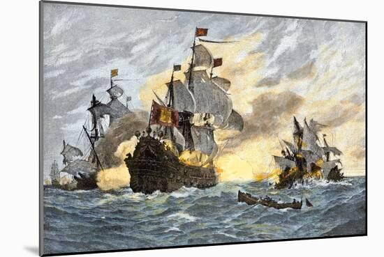 Destruction of John Smith of Jamestown's Ship (1580-1631) by the Spaniards Ending His Voyage to New-null-Mounted Giclee Print