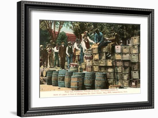 Destruction of Liquor in Kansas, Prohibition, 1907-null-Framed Premium Giclee Print