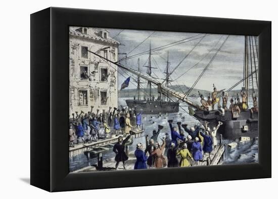 Destruction of Tea at Boston Harbor-Currier & Ives-Framed Premier Image Canvas