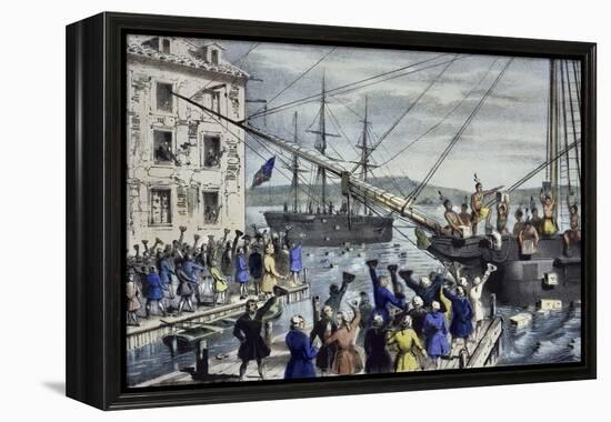 Destruction of Tea at Boston Harbor-Currier & Ives-Framed Premier Image Canvas