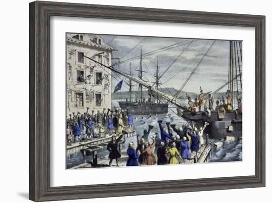 Destruction of Tea at Boston Harbor-Currier & Ives-Framed Giclee Print