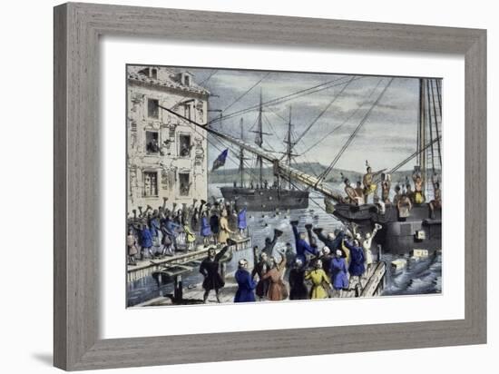 Destruction of Tea at Boston Harbor-Currier & Ives-Framed Giclee Print