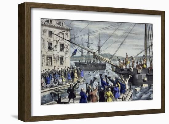 Destruction of Tea at Boston Harbor-Currier & Ives-Framed Giclee Print