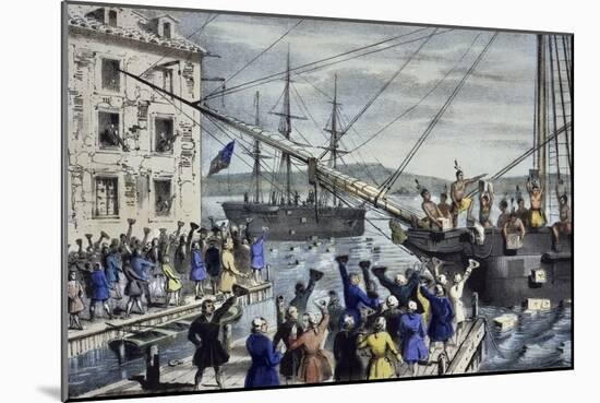 Destruction of Tea at Boston Harbor-Currier & Ives-Mounted Giclee Print