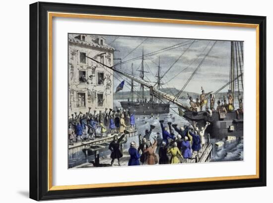 Destruction of Tea at Boston Harbor-Currier & Ives-Framed Giclee Print