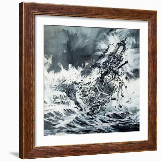 Destruction of the Eddystone Lighthouse, 1703-Graham Coton-Framed Giclee Print