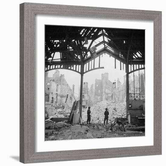 Destruction Visible During Allied Campaign to Liberate Caen During WWII-George Rodger-Framed Photographic Print