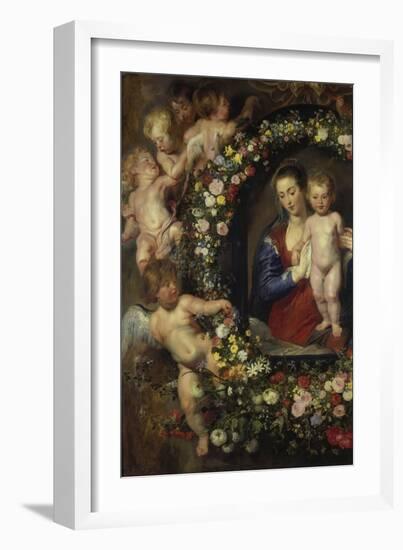 Detail Aus 'Madonna Im Blumenkranz': Linke Seite Des Gemaeldes-Peter Paul Rubens-Framed Giclee Print