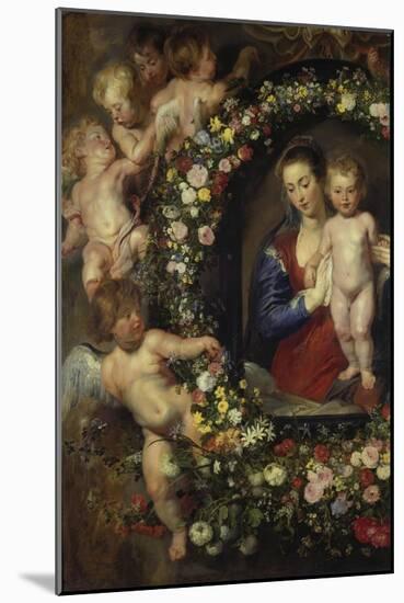 Detail Aus 'Madonna Im Blumenkranz': Linke Seite Des Gemaeldes-Peter Paul Rubens-Mounted Giclee Print