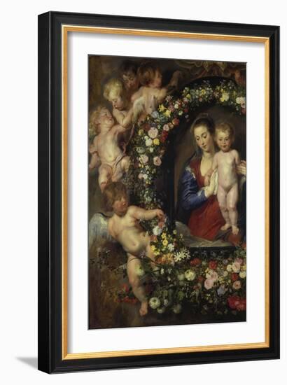 Detail Aus 'Madonna Im Blumenkranz': Linke Seite Des Gemaeldes-Peter Paul Rubens-Framed Giclee Print