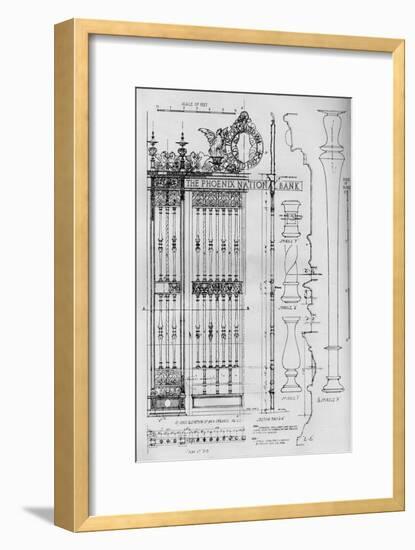Detail drawing of the main entrance door grille, Phoenix National Bank, 1924-Unknown-Framed Giclee Print