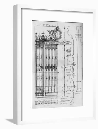 Detail drawing of the main entrance door grille, Phoenix National Bank, 1924-Unknown-Framed Giclee Print