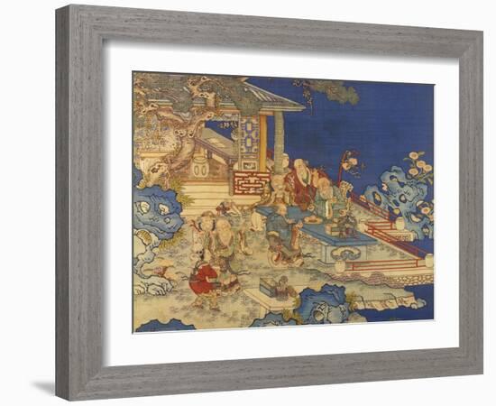 Detail from a Chinese Kesi Coloured Silk Panel Depicting Daoist Immortals-null-Framed Giclee Print