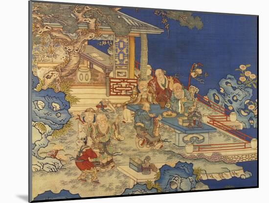 Detail from a Chinese Kesi Coloured Silk Panel Depicting Daoist Immortals-null-Mounted Giclee Print