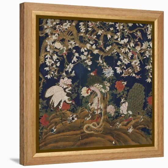 Detail from a Set of Chinese Painted Wallpaper Panels Depicting Pheasants, Phoenix and Peacocks…-Chinese School-Framed Premier Image Canvas