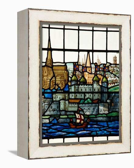 Detail from a Stained Glass Window in the Church of All Hallows by the Tower, the Oldest Church in-Kimberley Coole-Framed Premier Image Canvas