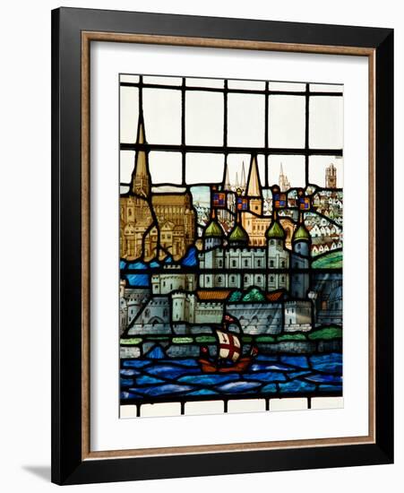 Detail from a Stained Glass Window in the Church of All Hallows by the Tower, the Oldest Church in-Kimberley Coole-Framed Photographic Print