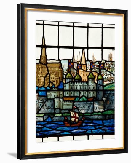 Detail from a Stained Glass Window in the Church of All Hallows by the Tower, the Oldest Church in-Kimberley Coole-Framed Photographic Print