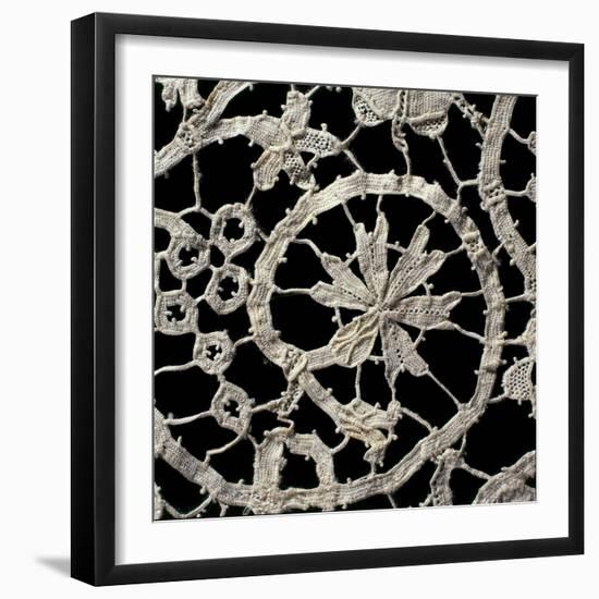 Detail from Needle Lace Hem with Floral Motifs-null-Framed Giclee Print