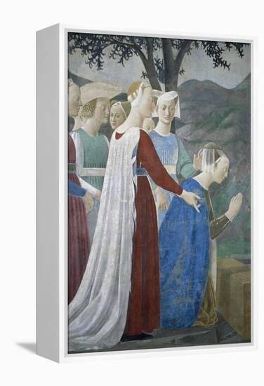 Detail from the Legend of the True Cross Showing Queen of Sheba in Adoration of Tree of Cross-Piero della Francesca-Framed Premier Image Canvas