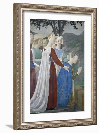 Detail from the Legend of the True Cross Showing Queen of Sheba in Adoration of Tree of Cross-Piero della Francesca-Framed Giclee Print