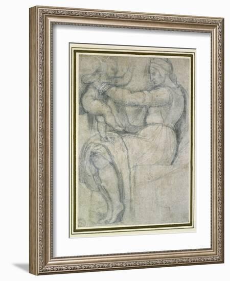 Detail from the Sistine Ceiling (Black Chalk with Touches of White Chalk on Pale Buff Paper)-Michelangelo Buonarroti-Framed Giclee Print