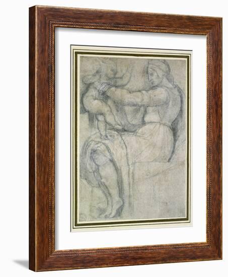 Detail from the Sistine Ceiling (Black Chalk with Touches of White Chalk on Pale Buff Paper)-Michelangelo Buonarroti-Framed Giclee Print