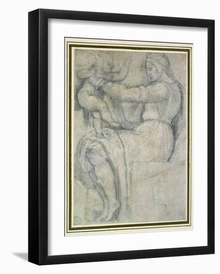 Detail from the Sistine Ceiling (Black Chalk with Touches of White Chalk on Pale Buff Paper)-Michelangelo Buonarroti-Framed Giclee Print