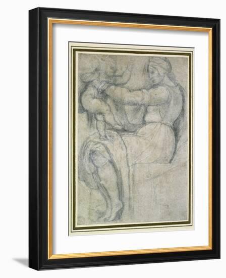 Detail from the Sistine Ceiling (Black Chalk with Touches of White Chalk on Pale Buff Paper)-Michelangelo Buonarroti-Framed Giclee Print