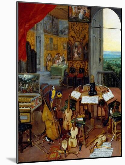 Detail Hearing Representing Musical Instruments (Cello, Violin, Lute, Flute, Harpsichord), 1618 (Oi-Jan the Elder Brueghel-Mounted Giclee Print