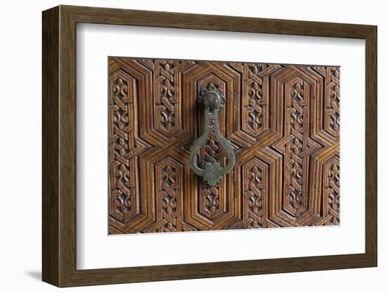 Detail of a Carved Wooden Door in the Musee De Marrakech, Marrakech, Morocco, North Africa, Africa-Martin Child-Framed Photographic Print