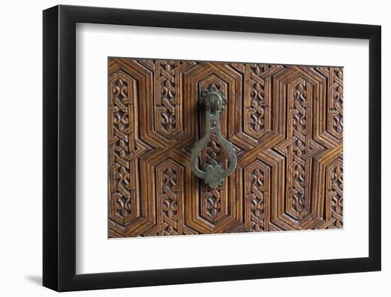 Detail of a Carved Wooden Door in the Musee De Marrakech, Marrakech, Morocco, North Africa, Africa-Martin Child-Framed Photographic Print