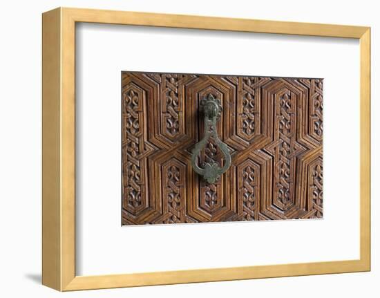 Detail of a Carved Wooden Door in the Musee De Marrakech, Marrakech, Morocco, North Africa, Africa-Martin Child-Framed Photographic Print