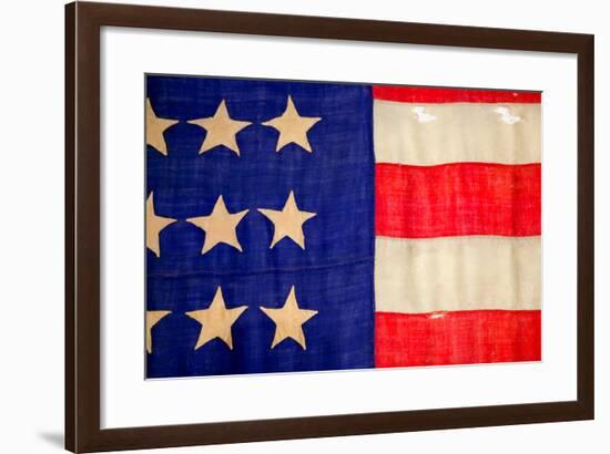 Detail of a Civil War flag in Drummer Boy Museum in historic Andersonville Georgia-null-Framed Photographic Print