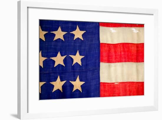 Detail of a Civil War flag in Drummer Boy Museum in historic Andersonville Georgia-null-Framed Photographic Print