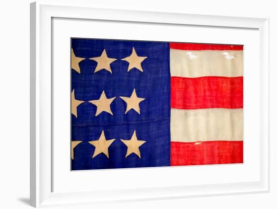 Detail of a Civil War flag in Drummer Boy Museum in historic Andersonville Georgia-null-Framed Photographic Print