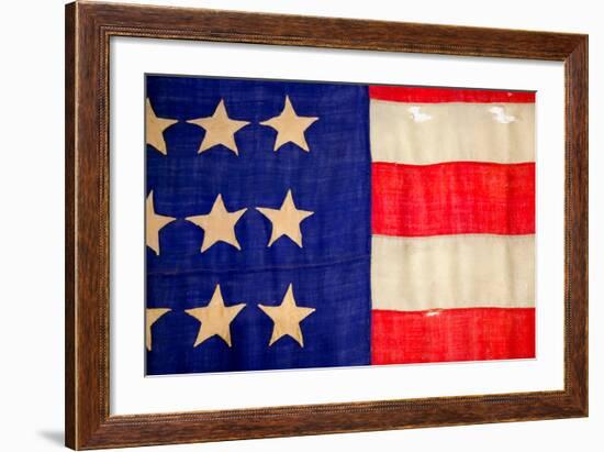 Detail of a Civil War flag in Drummer Boy Museum in historic Andersonville Georgia-null-Framed Photographic Print