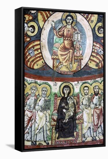 Detail of a coptic wall painting showing Christ enthroned, 6th century. Artist: Unknown-Unknown-Framed Stretched Canvas