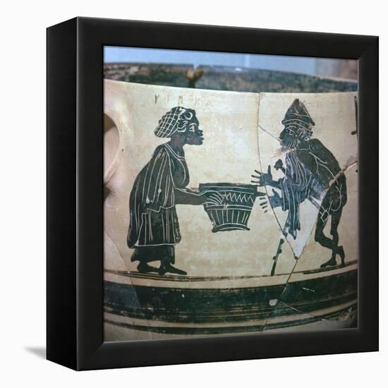 Detail of a Greek vase showing Odysseus and Circe, 5th century BC. Artist: Unknown-Unknown-Framed Premier Image Canvas