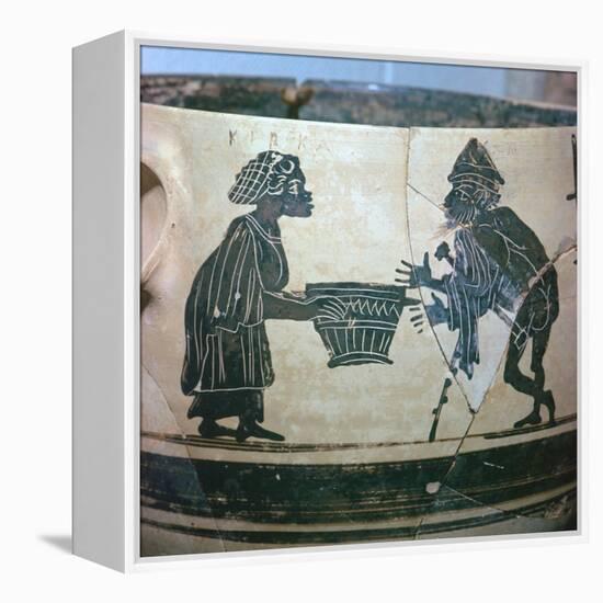 Detail of a Greek vase showing Odysseus and Circe, 5th century BC. Artist: Unknown-Unknown-Framed Premier Image Canvas