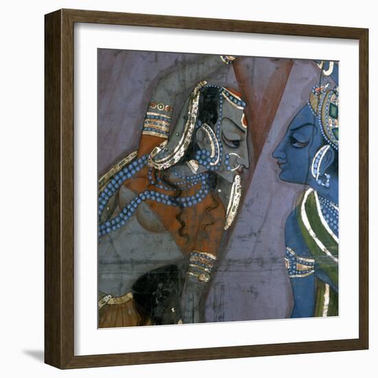 Detail of a Hindu wall hanging with scenes from the legend of Krishna, Indian, 19th century-Werner Forman-Framed Photographic Print