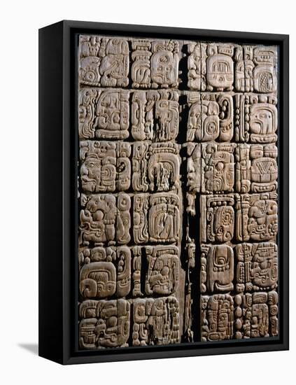 Detail of a Mayan low-relief carved wood lintel from Temple IV at Tikal, Guatemala, c743-Werner Forman-Framed Premier Image Canvas