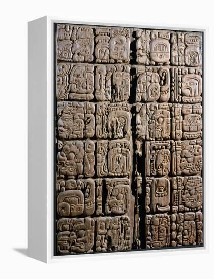 Detail of a Mayan low-relief carved wood lintel from Temple IV at Tikal, Guatemala, c743-Werner Forman-Framed Premier Image Canvas