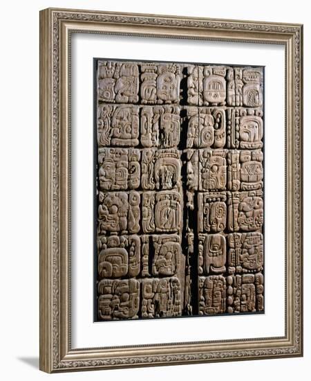 Detail of a Mayan low-relief carved wood lintel from Temple IV at Tikal, Guatemala, c743-Werner Forman-Framed Giclee Print