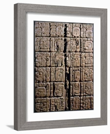 Detail of a Mayan low-relief carved wood lintel from Temple IV at Tikal, Guatemala, c743-Werner Forman-Framed Giclee Print