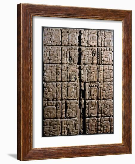 Detail of a Mayan low-relief carved wood lintel from Temple IV at Tikal, Guatemala, c743-Werner Forman-Framed Giclee Print
