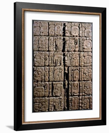 Detail of a Mayan low-relief carved wood lintel from Temple IV at Tikal, Guatemala, c743-Werner Forman-Framed Giclee Print